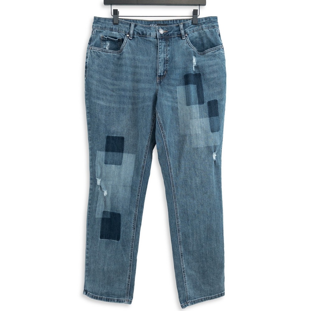 FDJ French Dressing Jeans Womens‎ 14 Medium Wash Distressed Patchwork Girlfriend